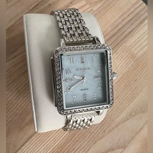 Kessaris Ladies Watch Crystal Embellishments Pearl Dial Stainless Bracelet